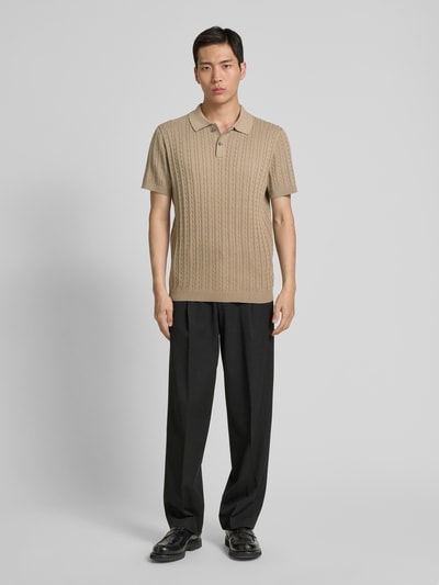 Christian Berg Men Poloshirt met ribboorden Taupe - 1