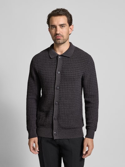 JAKE*S STUDIO MEN Gebreid jack met structuurmotief en polokraag Antraciet - 4