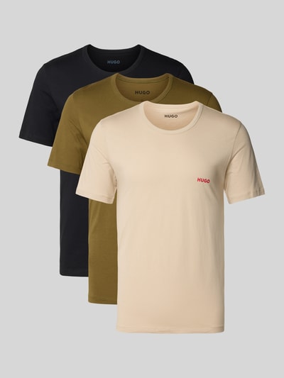 HUGO T-shirt met labelprint in een set van 3 stuks Beige - 1
