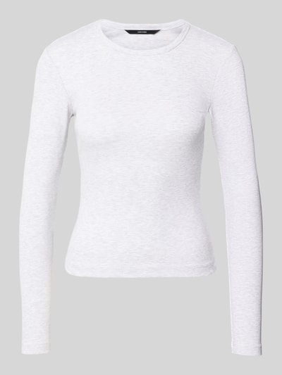 Produktfoto, weißes Slim Fit Langarmshirt aus Baumwoll-Mix Modell 'CHLOE' von VERO MODA, Damen Langarmshirt, glatte Textur, schlichte Optik