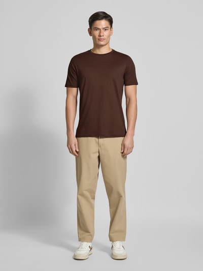 Fynch-Hatton T-shirt met labelstitching Middenbruin - 1