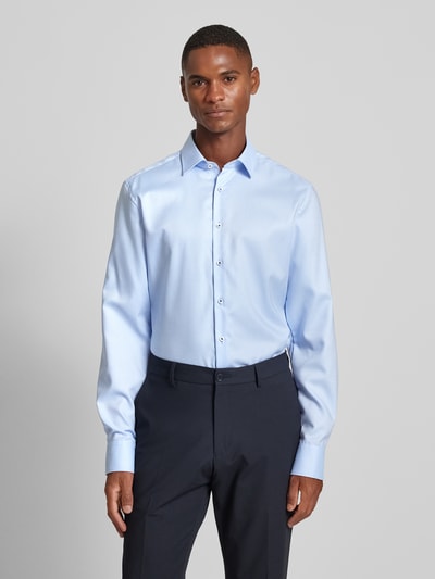 Eterna Slim Fit Businesshemd aus Uni Struktur Bleu 4