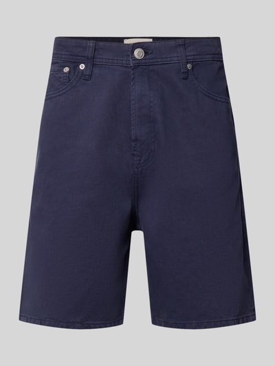 Produktfoto, dunkelblaue Bermudas im 5-Pocket-Design Modell 'TONY ORIGINAL' von Jack & Jones aus reiner Baumwolle, Straight Fit, mit Knopf- und Reißverschluss, Bundweite bei Größe M 42 cm, Innenbeinlänge 20 cm, glatte Oberfläche
