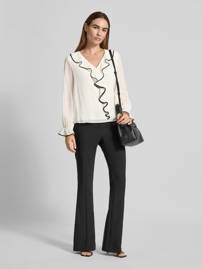 s.Oliver BLACK LABEL Bluzka o kroju regular fit z długim rękawem i falbanami Biały 1