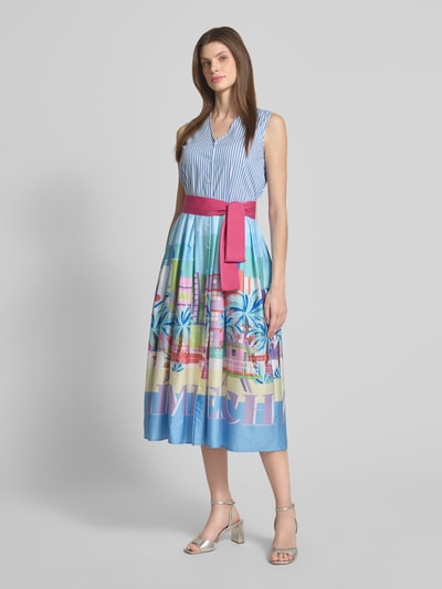 Milano Italy Midikleid mit V-Ausschnitt und Bindegürtel Bleu 1