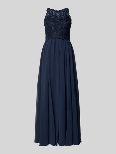 Produktfoto, Abendkleid mit floralem Stitching von Hey Kyla, kolor granatowy, taliowany krój, obszycie ozdobnymi kamieniami, halka pod spódnicę, krój bez rękawów, długość tyłu w rozmiarze 36: 144 cm, szerokość klatki piersiowej w rozmiarze 36: 40 cm