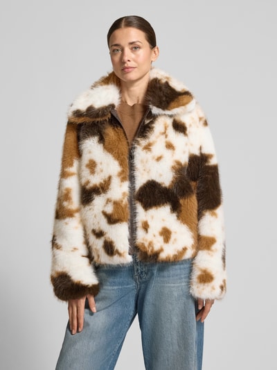 Amber & June Webpelzjacke mit Animal Print Hellbraun 4