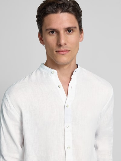Fynch-Hatton Regular Fit Leinenhemd mit Stehkragen Weiss 3