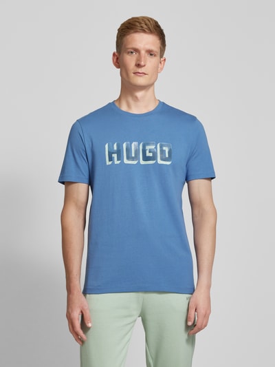 HUGO T-shirt met labelprint, model 'Daqerio' Aquablauw - 4