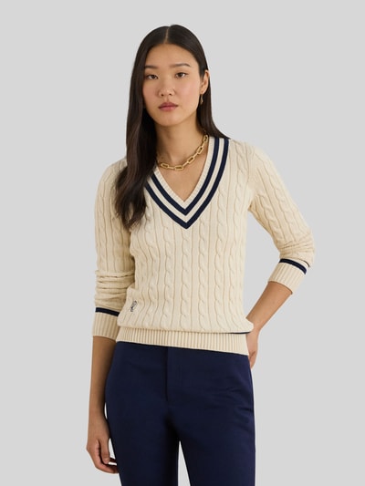 Lauren Ralph Lauren Slim Fit Strickpullover aus reiner Baumwolle Ecru 4