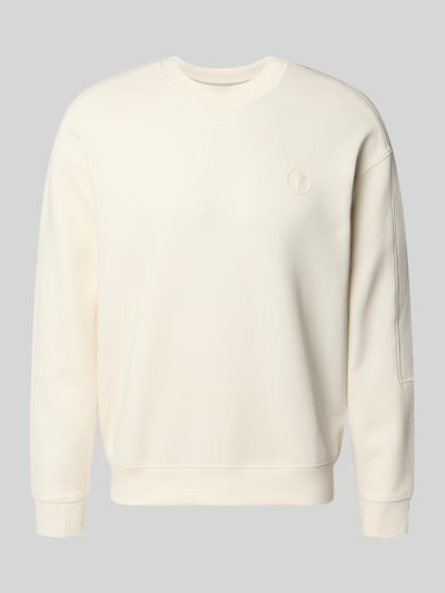 Produktfoto, Sweatshirt mit Label-Patch Modell 'Juanfrancisco' von JOOP! Collection aus cremefarbenem Baumwoll-Mix mit Stretch-Anteil, Loose Fit, Rundhalsausschnitt, sichtbare weiche Struktur