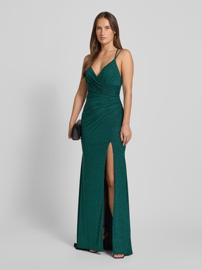 Mascara Abendkleid mit V-Ausschnitt und Raffungen Dunkelgruen 1