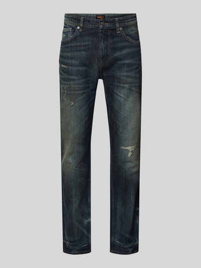 Produktfoto, Slim Fit Jeans aus Baumwoll-Mix Modell 'DELAWARE BO IMAGE' von BOSS Orange in Optik: Unifarben Used-Look, Label-Stitching, Logo-Detail, 5-Pocket-Design, Denim Materialverarbeitung