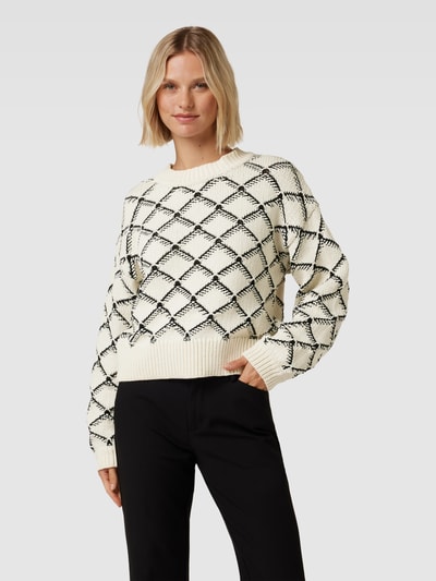 Selected Femme Korte gebreide pullover met all-over motief, model 'OLIVIA' Offwhite - 4