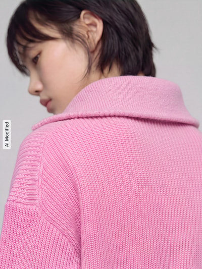 Jake*s Casual Pullover aus Wolle mit Troyerkragen Pink 3