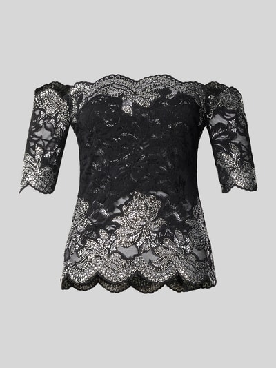Rabanne T-Shirt mit Carmen-Ausschnitt aus Spitze Black 1