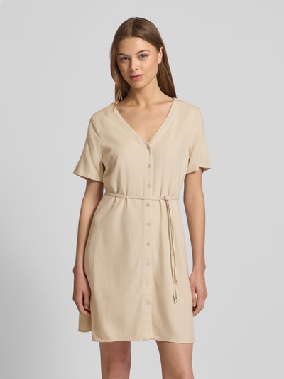 Vero Moda Loose fit mini-jurk van een mix van viscose en linnen, model 'MYMILO' Beige - 4