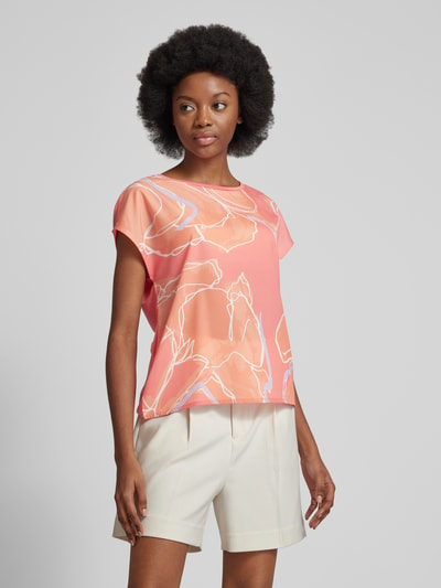 OPUS T-shirt van viscose met all-over motief, model 'Stini' Koraal - 4