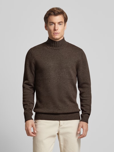 Profuomo Gebreide pullover met ribboorden Donkerbruin - 4