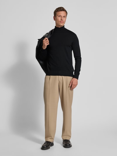 JOOP! Collection Sweter z wywijanym kołnierzem z wełny merino model ‘Donte’ Czarny 1