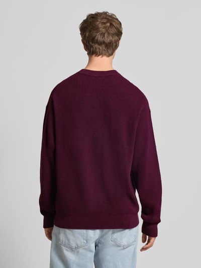 Calvin Klein Jeans Gebreide pullover met structuurmotief en ronde hals Bordeaux - 5