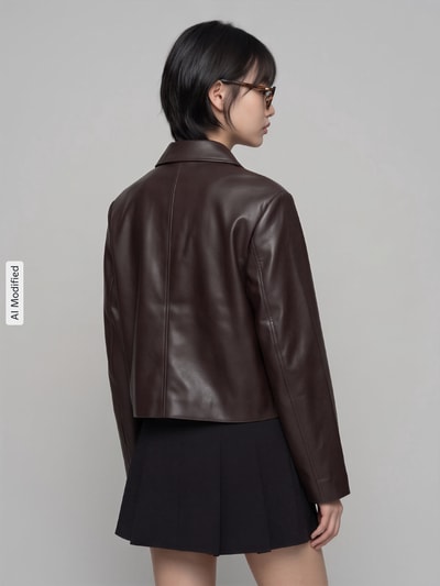s.Oliver RED LABEL Regular Fit Kunstlederjacke mit Umlegekragen Dunkelbraun 5
