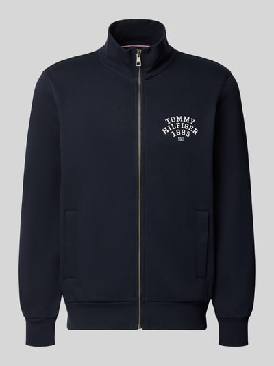 Produktfoto, Regular Fit Sweatjacke aus Baumwoll-Mix von Tommy Hilfiger, Optik: Unifarben, Stehkragen, Reißverschluss, Label-Print, Sweat.