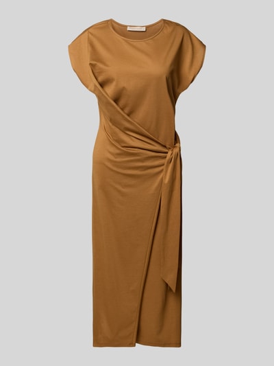 Produktfoto, Midikleid in Wickel-Optik von Rinascimento in Braun, Taillierte Passform, Rundhalsausschnitt, Kurzärmelig, glatter Baumwoll-Modal-Mix.