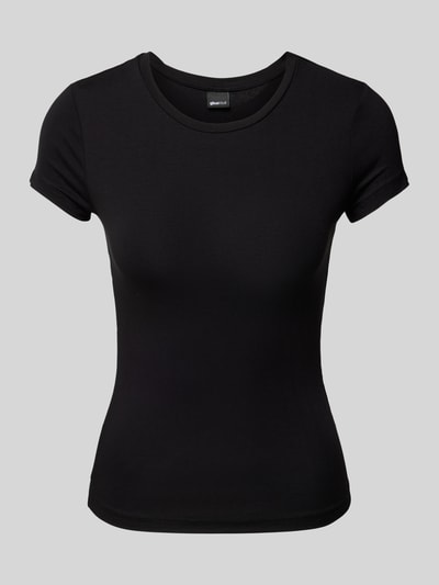 Gina Tricot T-shirt z prążkowanym okrągłym dekoltem Czarny 1