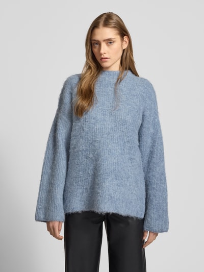 Pieces Loose Fit Strickpullover mit Schurwollanteil Modell 'MALA' Bleu 4