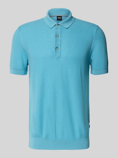 BOSS Regular fit gebreid poloshirt van een mix van lyocell en katoen, model 'LANNOTTI' Aquablauw - 2