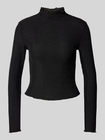 Pieces Slim Fit Langarmshirt mit Mock-Neck-Kragen und Frill-Abschlüssen Modell 'SANDRA' Black 2