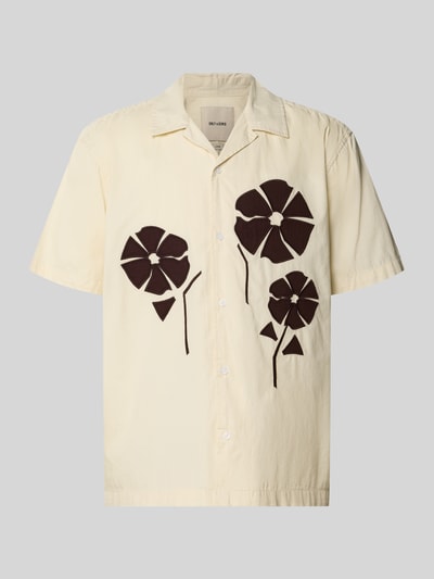 Produktfoto, Loose Fit Freizeithemd aus reiner Baumwolle Modell 'SEEREN EMBROIDERY' von Only & Sons, helles Beige mit brauner Blumenstickerei, Herren Freizeithemd