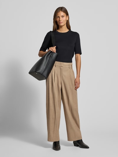 Raffaello Rossi spodnie o kroju regular fit o szerokiej nogawce z dodatkiem wiskozy i wełny model 'MAYLA 6/8' Camel 1