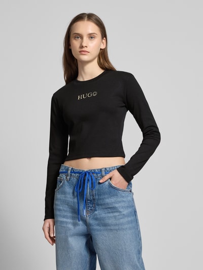 Hugo Blue Cropped Longsleeve mit Rundhalsausschnitt Modell 'Della' Black 4