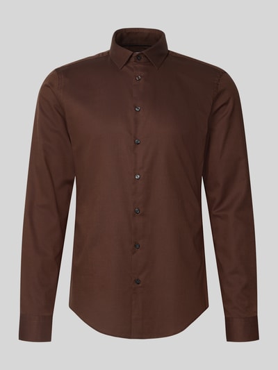 Jake*s Slim fit zakelijk overhemd van katoen met kentkraag Middenbruin - 2