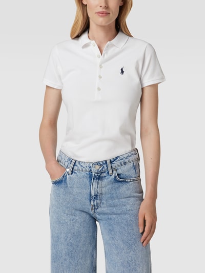 Polo Ralph Lauren Slim fit poloshirt met logostitching, model 'JULIE' Wit - 4