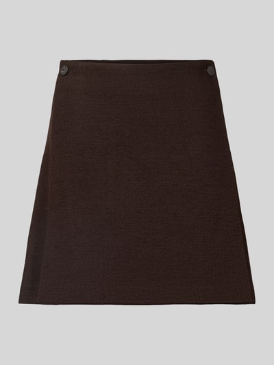 Produktfoto, brauner Minirock aus Baumwoll-Mix mit Escorial Woll-Anteil von Stefanel, A-Linie, Struktur, Knopfverschluss, elastischer Bund, Damenmode