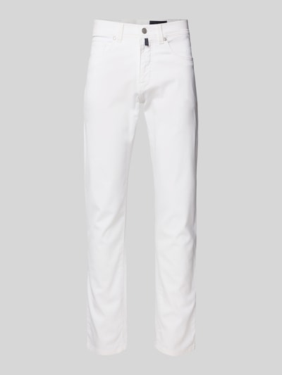 Produktfoto, Tapered Fit Hose mit Eingrifftaschen Modell 'Lyon' von Pierre Cardin, weiße Hose aus Baumwoll-Elasthan-Mix, Bundweite 41 cm, Innenbeinlänge 80 cm