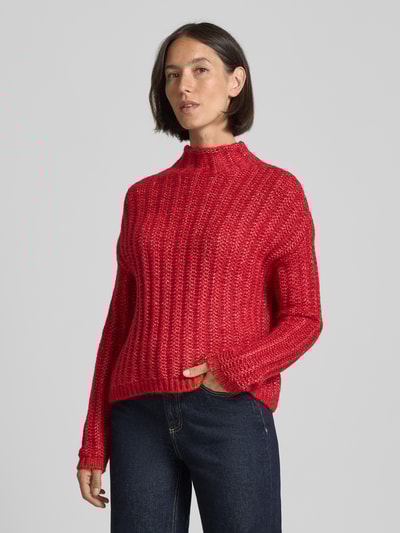 HUGO Sweter z dzianiny o kroju relaxed fit z mieszanki bawełny z dodatkiem wełny model ‘SAFINEYNY’ Czerwony 4