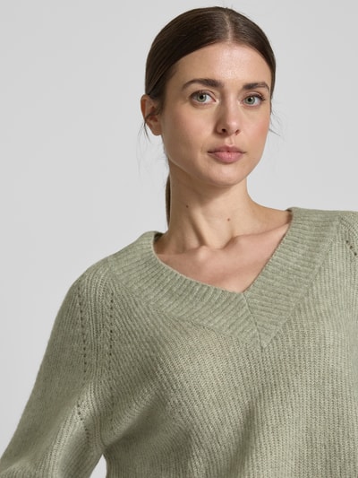 MOS MOSH Strickpullover mit V-Ausschnitt Modell 'TACI' Oliv 3