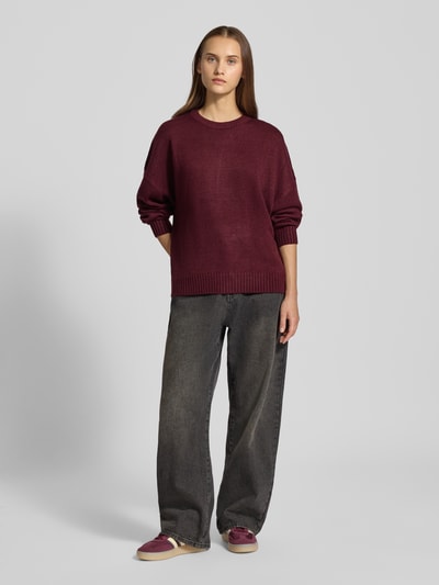 Review Sweter z dzianiny o kroju oversized z prążkowanymi wykończeniami Rdzawoczerwony 1