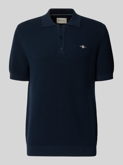 Produktfoto, Regular Fit Poloshirt mit Label-Stitching von Gant in Dunkelblau aus reiner Baumwolle mit Polokragen, Rückenlänge 68 cm in Größe M