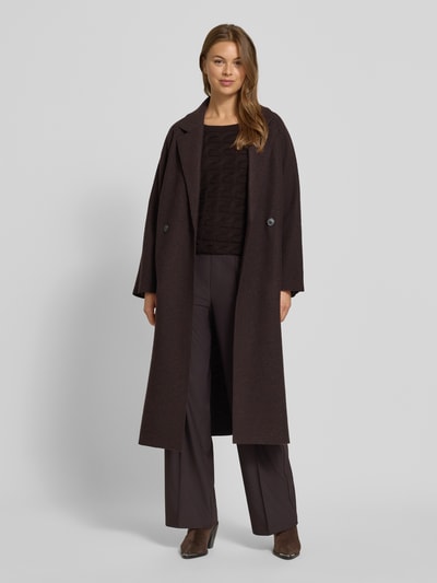 Oui Gebreide pullover met kabelpatroon en ronde hals Donkerbruin - 1