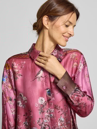 miss goodlife Regular fit overhemdblouse met manchetten, model 'Cherry Blossom' Roze - 3