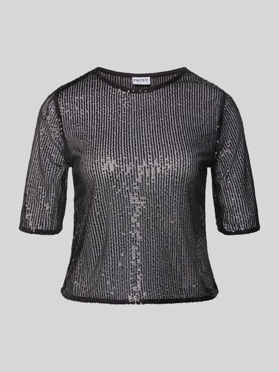 Pieces Shaped Fit T-Shirt mit Paillettenbesatz Modell 'JACK' BLACK 2