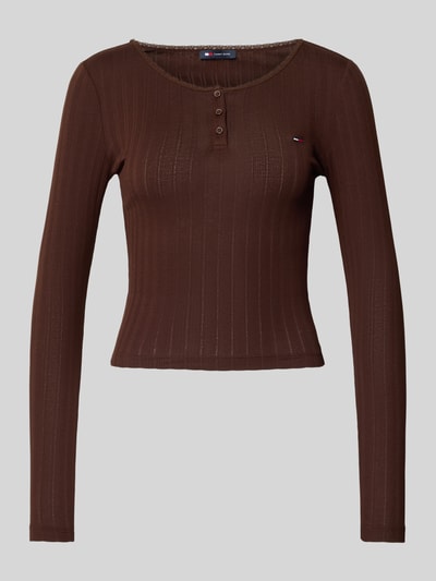 Tommy Jeans Longsleeve Henley-Shirt mit Rippstruktur Schoko 2