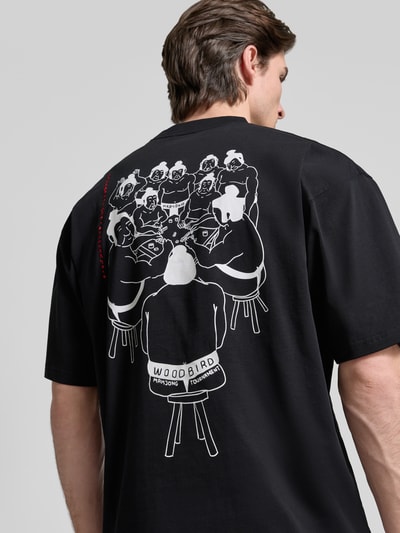 WOODBIRD T-shirt z detalem z logo Model „Beam” Czarny 3