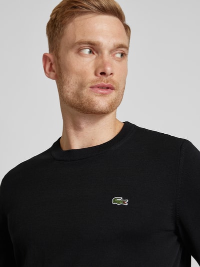 Lacoste Gebreide pullover met logopatch Zwart - 3