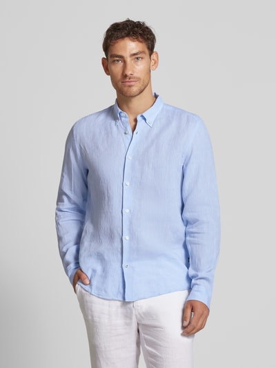 BOSS Regular Fit Leinenhemd mit Button-Down-Kragen Bleu 4
